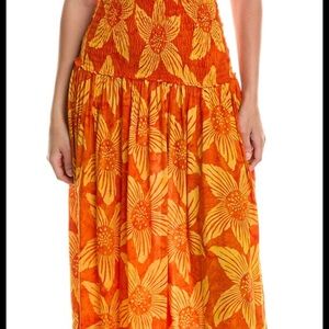 Tiare Hawaii Orange and Yellow Strapless Floral Maxi Dress or maxi skirt